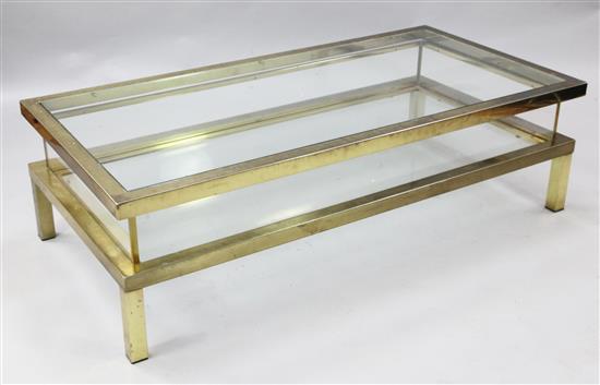 A modern lacquered brass vitrine coffee table, W.4ft 7in. D.2ft 3in. H.1ft 4in.